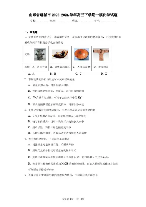 山东省聊城市2023-2024学年高三下学期一模化学-试题含解析