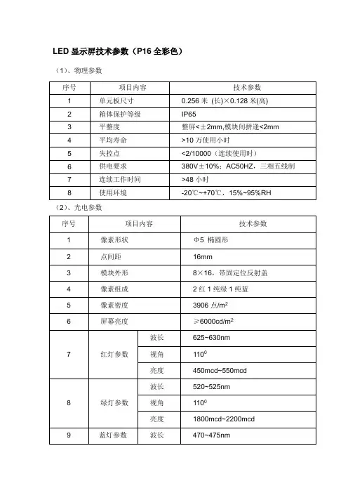 LED显示屏技术参数(P16全彩色)