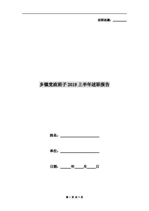 乡镇党政班子2019上半年述职报告
