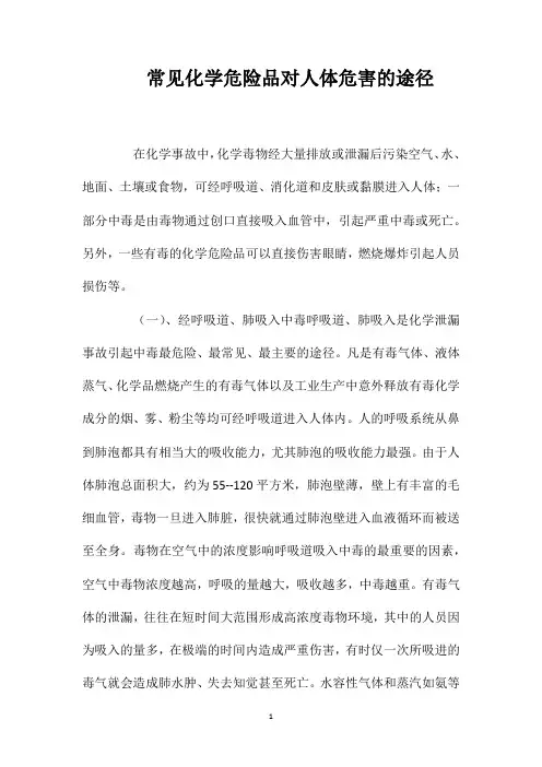 常见化学危险品对人体危害的途径