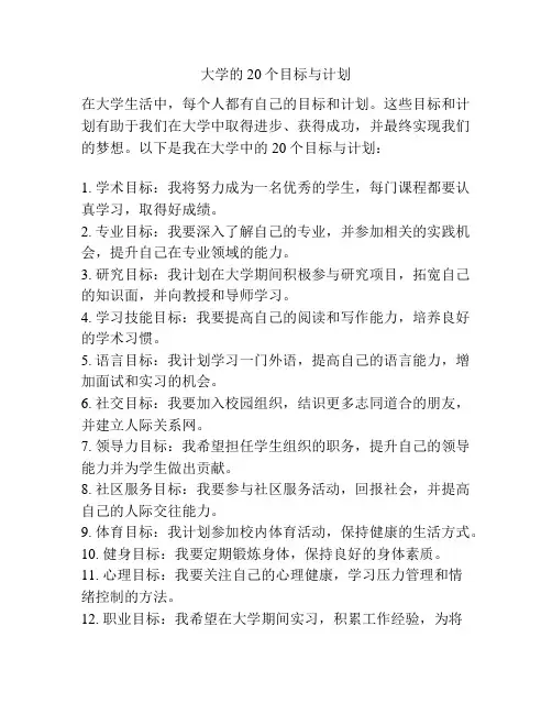 大学的20个目标与计划
