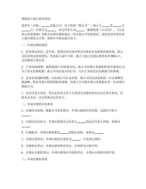 工商注销的申请报告