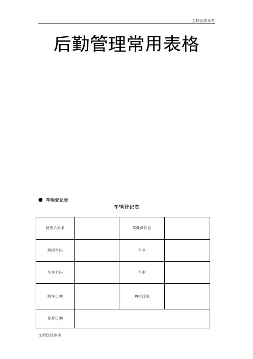 后勤管理常用表格
