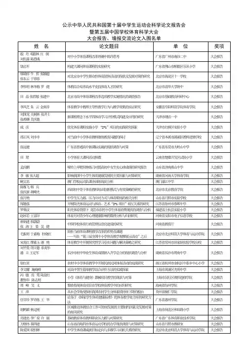 国第十届中学生运动会科学论文报告会 暨第五届中国学校体育