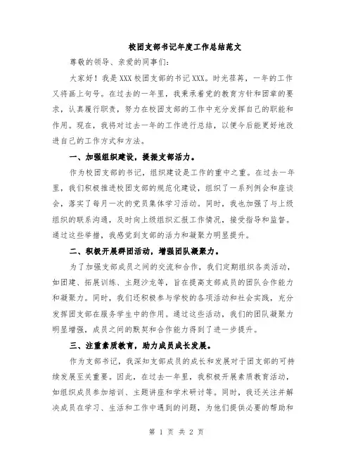 校团支部书记年度工作总结范文