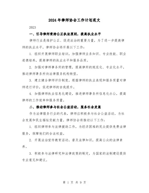 2024年律师协会工作计划范文（3篇）