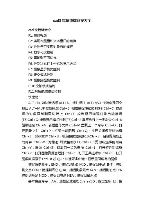 cad3维快捷键命令大全