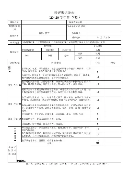 听评课记录表(模板)