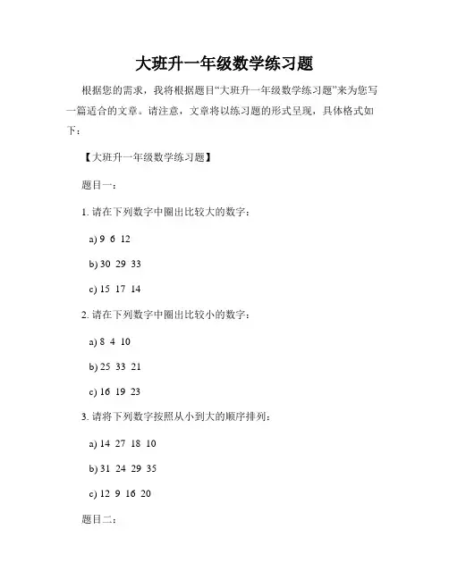 大班升一年级数学练习题