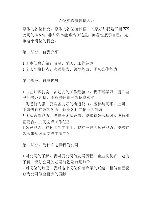 岗位竞聘演讲稿大纲