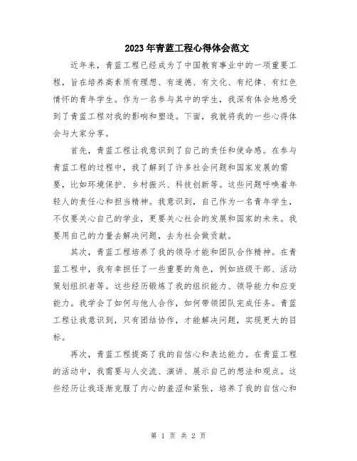 2023年青蓝工程心得体会范文