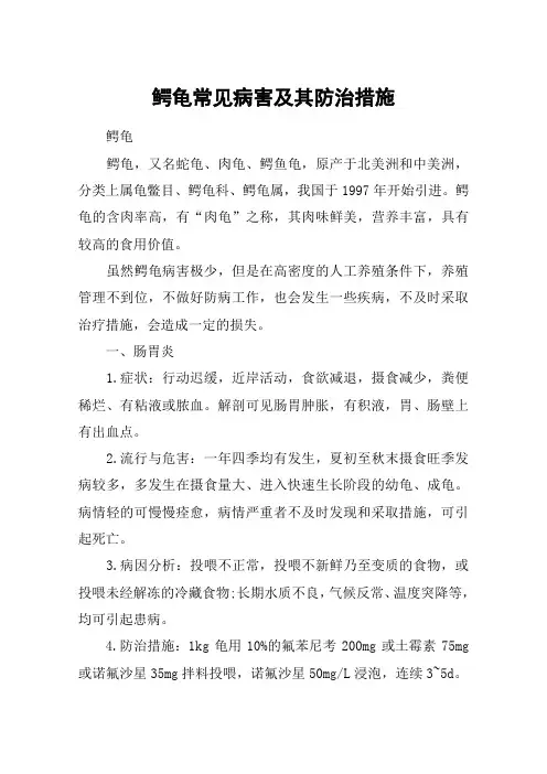 鳄龟常见病害及其防治措施