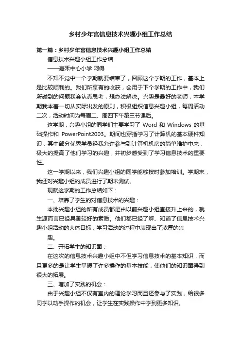 乡村少年宫信息技术兴趣小组工作总结