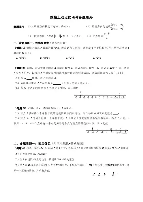 数轴上动点的的两种命题思路