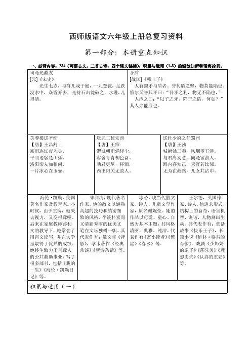 西师版语文六年级上册总复习 