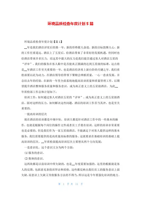 环境品质检查年度计划5篇
