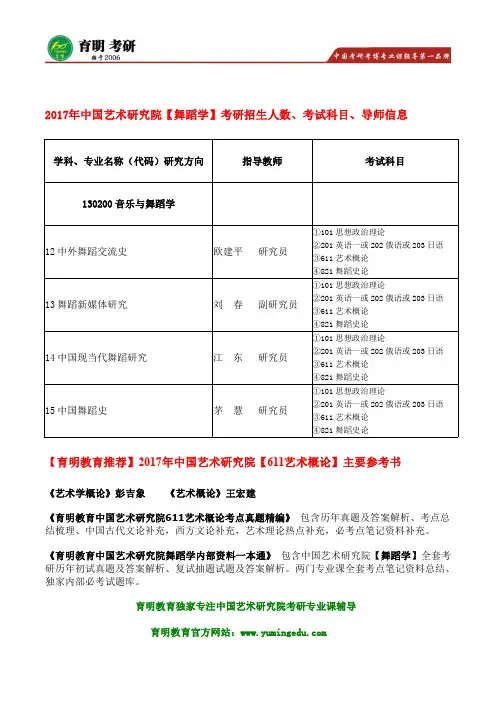 2017年中国艺术研究院舞蹈学821舞蹈史论考研参考书目