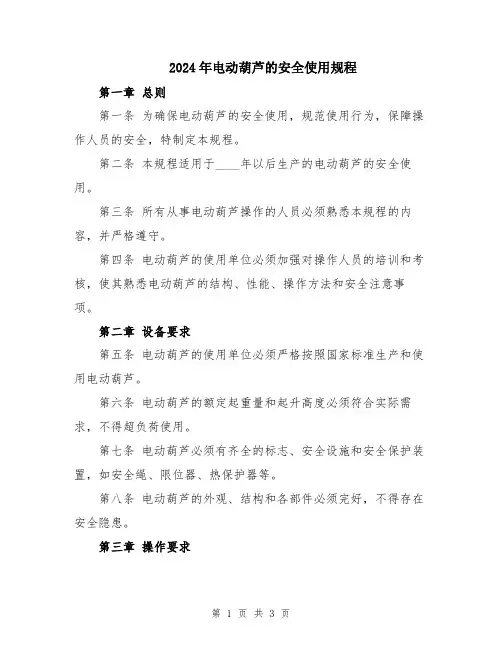 2024年电动葫芦的安全使用规程