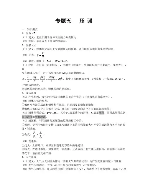 初中物理专题复习讲义_压强(DOC)