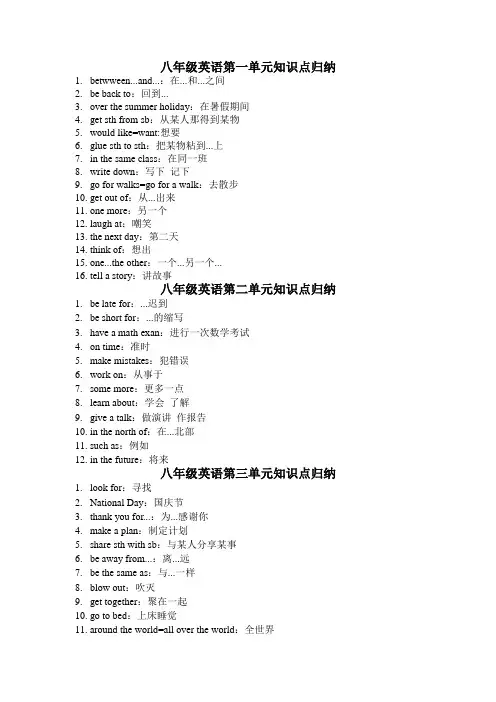 冀教版八年级英语上册第一至第八单元课本知识点归纳