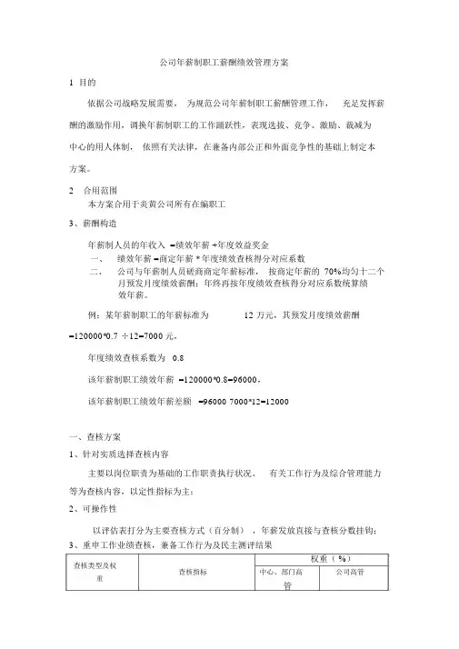 年度集团高管年薪制考核实施方案