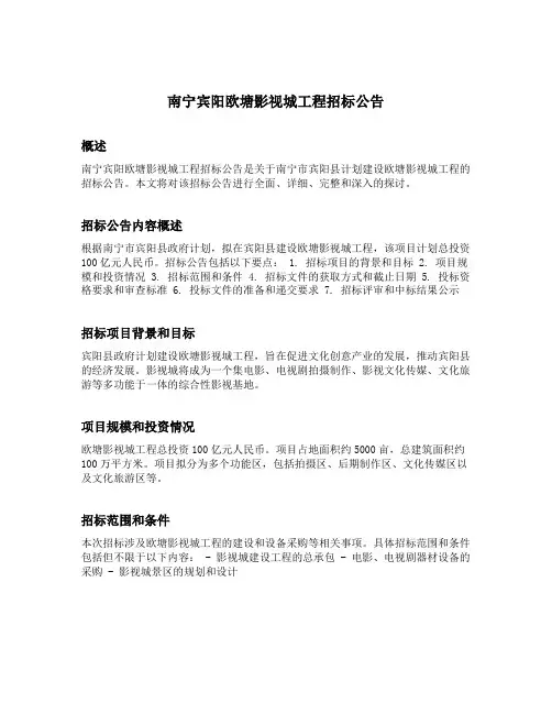 南宁宾阳欧塘影视城工程招标公告