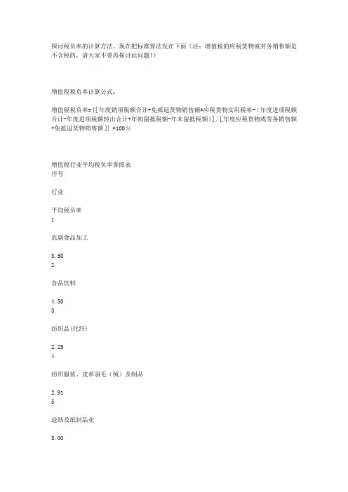 税负率的计算方法