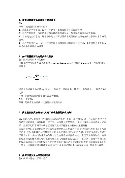 能源经济学-简答题