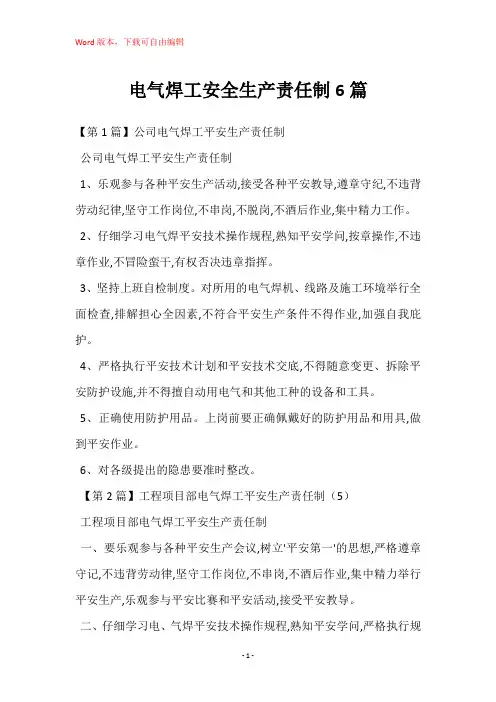 电气焊工安全生产责任制6篇