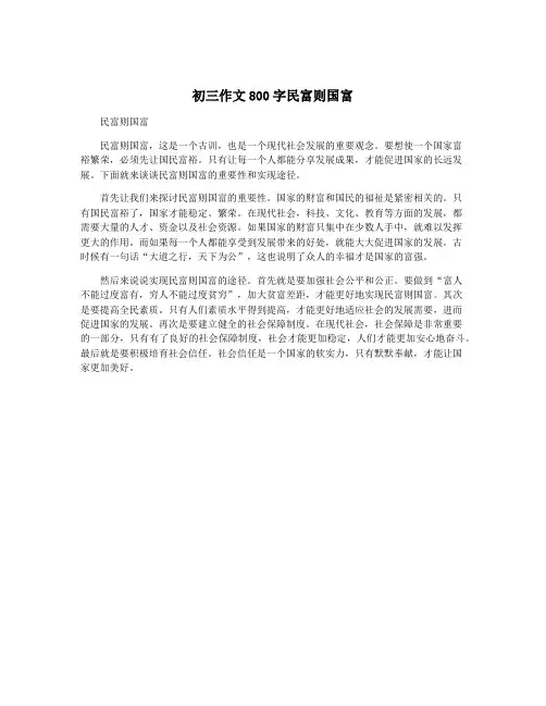 初三作文800字民富则国富