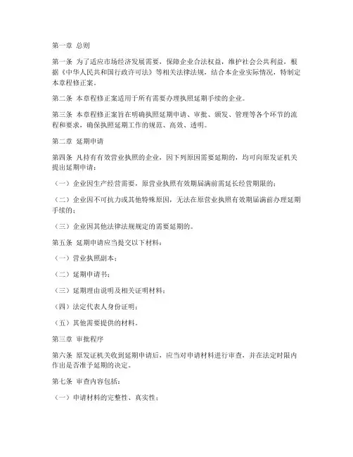 执照延期章程修正案模板