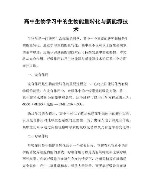 高中生物学习中的生物能量转化与新能源技术