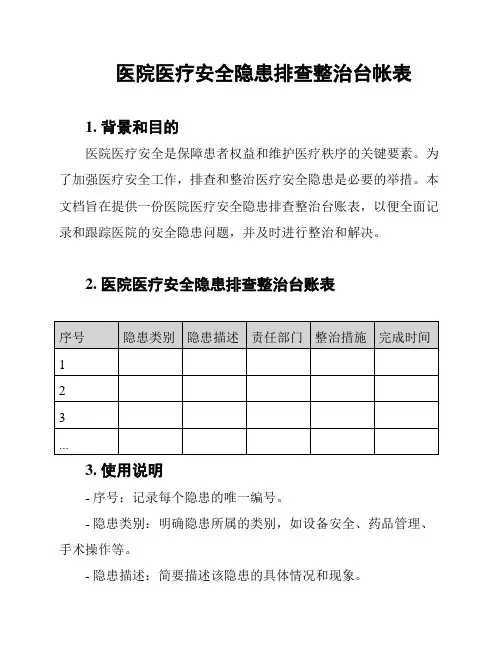 医院医疗安全隐患排查整治台帐表
