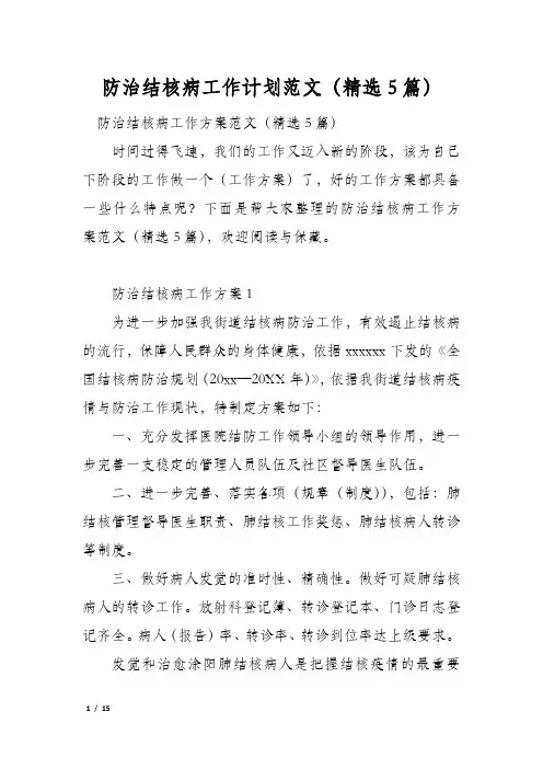 防治结核病工作计划范文(精选5篇)