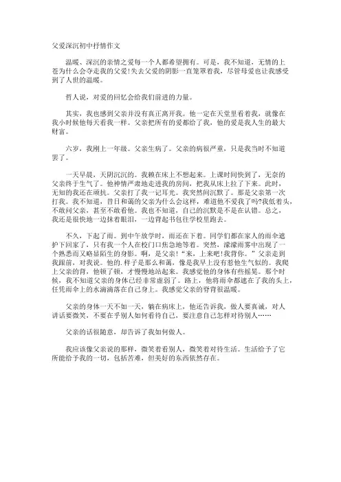 父爱深沉初中抒情作文