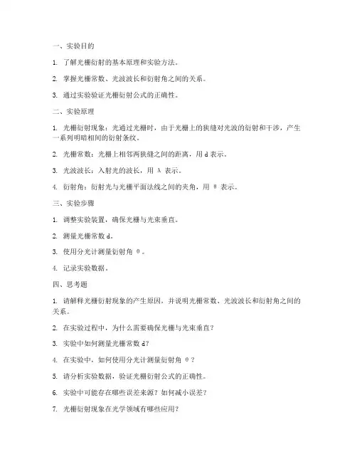 光栅衍射实验报告思考题