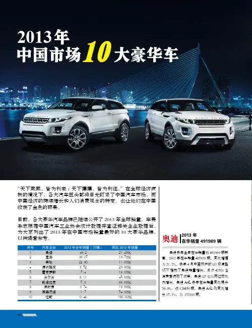 2013年中国市场10大豪华车
