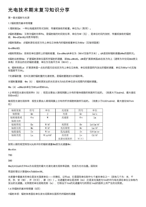 光电技术期末复习知识分享