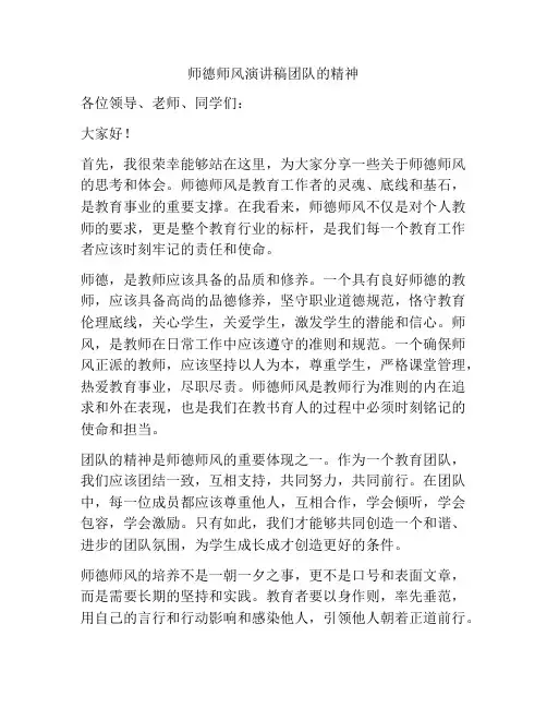 师德师风演讲稿团队的精神