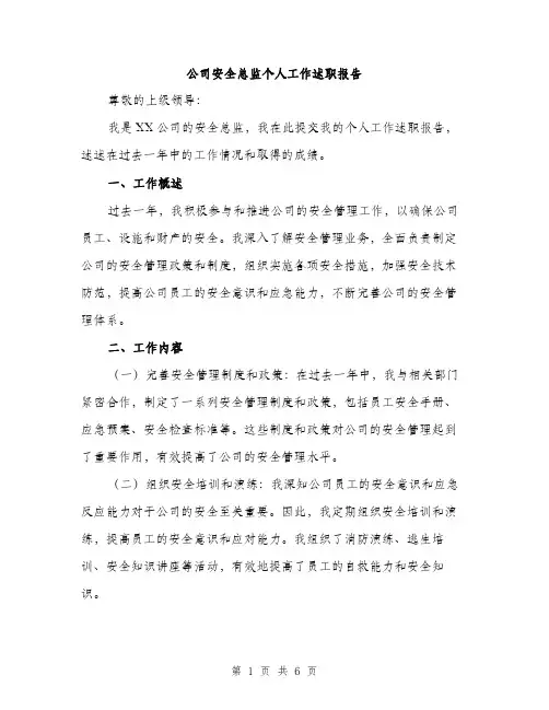 公司安全总监个人工作述职报告（2篇）