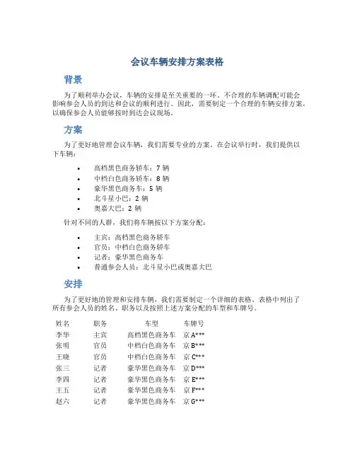 会议车辆安排方案表格