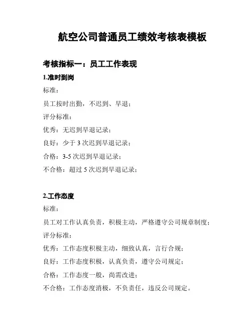 航空公司普通员工绩效考核表模板