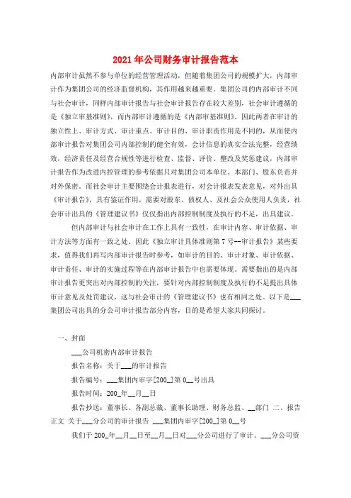 2021年公司财务审计报告范本