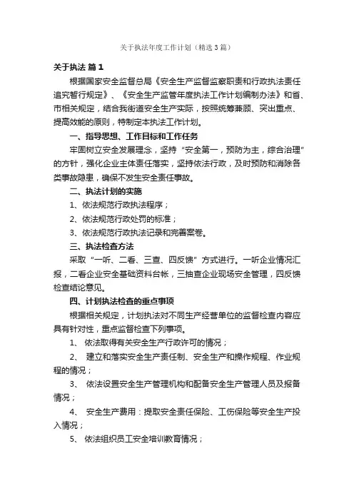 关于执法年度工作计划（精选3篇）