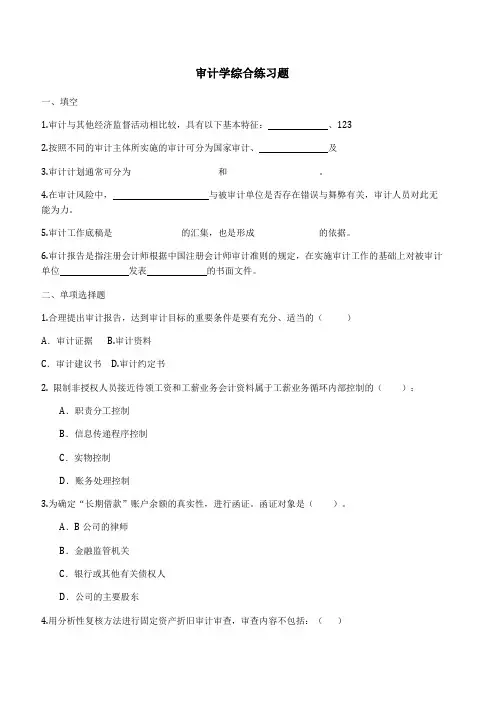 审计学综合练习-10级本科