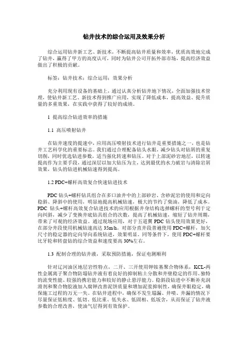 钻井技术的综合运用及效果分析