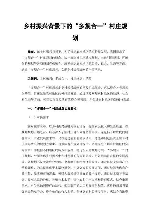 乡村振兴背景下的“多规合一”村庄规划