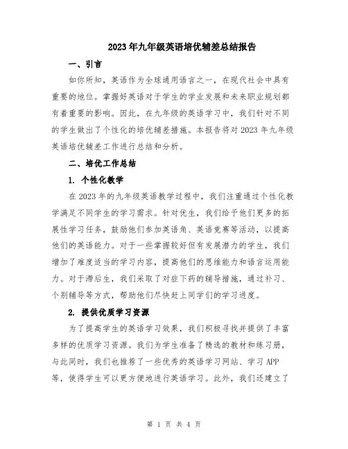 2023年九年级英语培优辅差总结报告