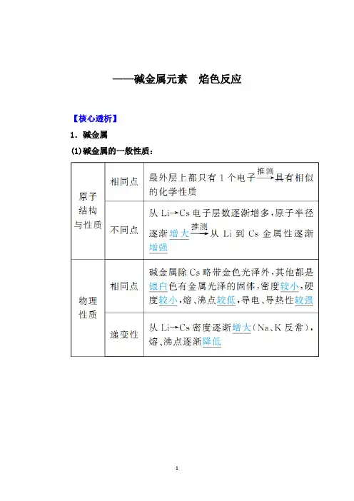 2021届高考化学大一轮核心突破：碱金属元素 焰色反应【核心透析、核心训练】