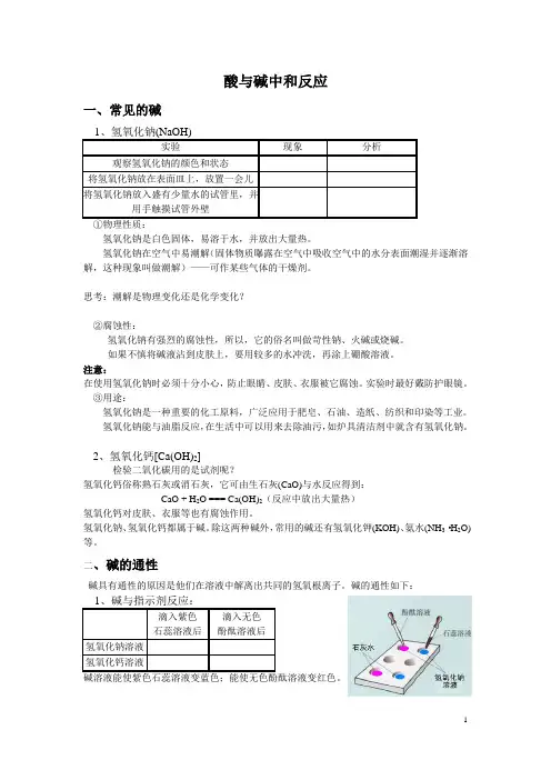 九年级化学第十单元酸与碱知识点总结及习题(有答案)